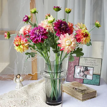далия изкуствени цветя, Интериор на Хола Есенния Декор Flores Artificiales направи си САМ сватбена украса decoración hogar изкуствени цветя