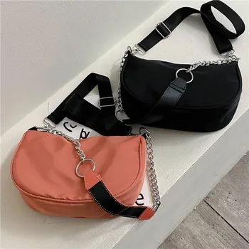Дамска чанта, нова найлонова чанта на верига, модни однотонная мека чанта с цип, чанта през рамо, проста стилна чанта за телефон с голям капацитет