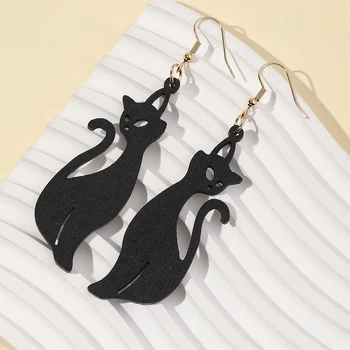 Дамски Висящи обеци с висулки във формата на Черна котка за Хелоуин, дамски ежедневни вечерни слушалки в ретро стил, Brincos Feminino За момичета, Mujer Aretes