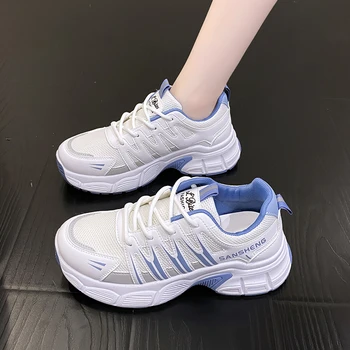 Дамски обувки 2023, Маратонки на платформа с шнур, Ежедневни удобни огромни маратонки за жени, Мъжки Бели спортни обувки на дебела подметка