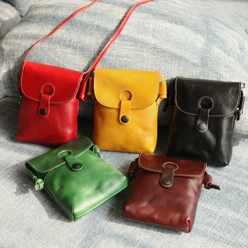 Дамски чанти 2022 Нови дамски чанти през рамо от естествена кожа ръчно изработени, реколта однотонная чанта за мобилен телефон от телешка кожа