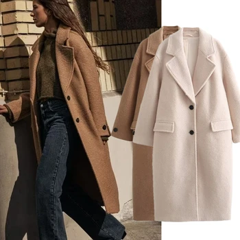 Дейв & Di Женски вълна палто в британската мода, дълго зимно палто, едно просто и елегантно френско палто, яке за жени