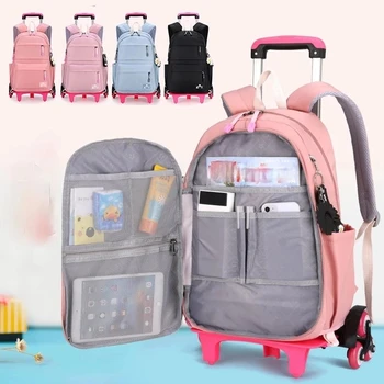 Детска ортопедична училищна чанта за количка, водоустойчива раница за ученици от началните класове, пътна чанта за момичета, ученически чанти-колички