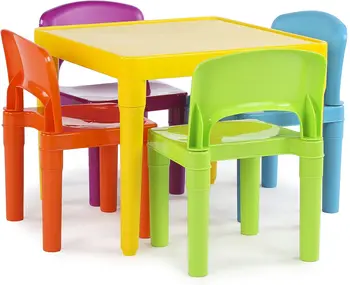 Детска пластмасова Humble Crew 4, Жълто Маса / Светли Столове, училищни парта и стол