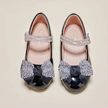 Детски обувки, разнообразни кристали, блестящи черни Класически детски кожени обувки Mary Janes подметка