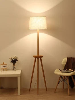дървен под лампа E27 LED лампа за вътрешно осветление модерна застояла лампа Японски дизайн на подова лампа с модерен декор осветление