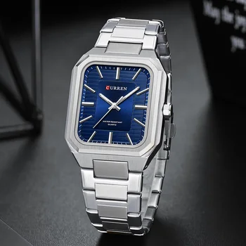 Ежедневните бизнес ръчен часовник, мъжки часовник CURREN, нов правоъгълен модната марка, кварцов каишка от неръждаема стомана, мъжки светещи часовници