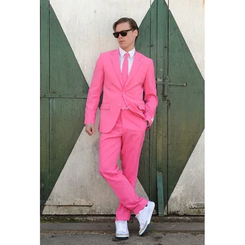 Елегантни мъжки костюми-блейзери ярко-розов цвят, ежедневни облекла, Однобортный костюм и лацканом, оборудвана костюм Tailor от 2 части яке и панталони, костюми