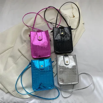 Жена модерен чантата си от крокодилска кожа, чанта-прашка за мобилен телефон, дамски чанта през рамо с шарките на алигатор за мобилен телефон