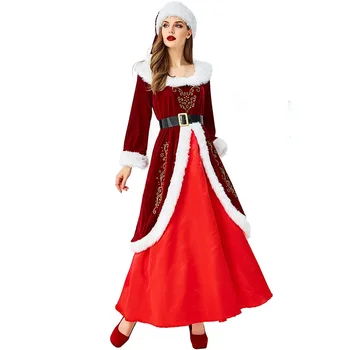 Женски Секси red Velvet коледен костюм на Дядо Коледа, Коледна кралицата, cosplay, Дълга рокля, Коледен костюм, костюм