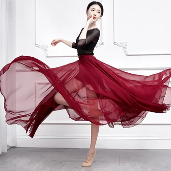 Женствена рокля за класически танци, струящаяся цельнокроеная дълга пола със завъртане на 720 градуса, модерна пола от прежда за тренировки в пода-на тялото