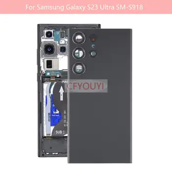 За Samsung Galaxy S23 Ultra SM-S918 S23U S918 Стъкло на Задния Капак на Отделението за батерията на Корпуса Калъф с Стикер на Капака на Обектива на Камерата