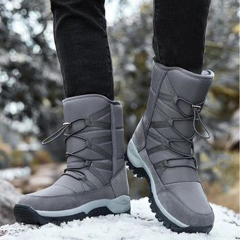 Зимните водоустойчив мъжки обувки с висок берцем, запазването на топлина на улицата, мъжки памучен обувки на платформа от дебел плюш.