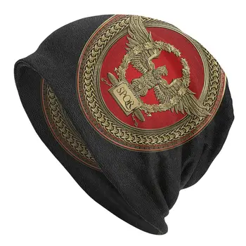 Златна Капачка С Римски Императорския Орел, Дамски Вязаная Капачка За Жени, Мъже, Топла Зимна Шапка SPQR Medallion Издание на Върха на Черни Кожени шапки за еднократна употреба