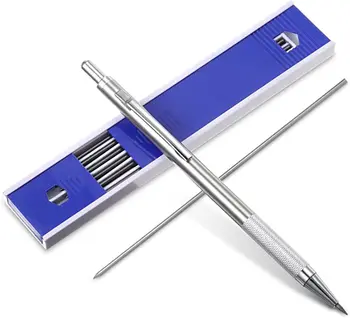 Инженеринг механичен молив с 1 комплект сменяеми антикоррозийных моливи за чертане и проектиране, от неръждаема стомана за еднократна употреба
