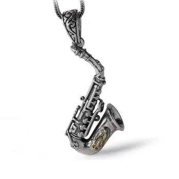 Истински сребърен Саксофон Музикален Творчески Висулка S925 Сребро Мода потребителски музикален символ на бижута сребърно Колие с Висулка