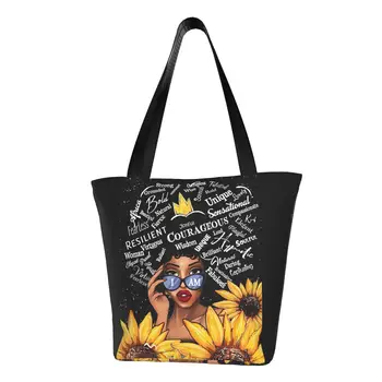 Кавайные Африкански жени, Американската Черна момиче, чанти-тоут за пазаруване, холщовая чанта за покупки от вторична преработка на хранителни стоки