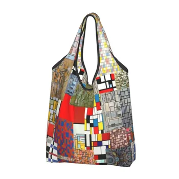 Кавайный Принт Piet Mondrian De Stijl Пазарска Чанта За Пазаруване Преносима Чанта За Пазаруване През Рамото На Абстрактното Изкуство
