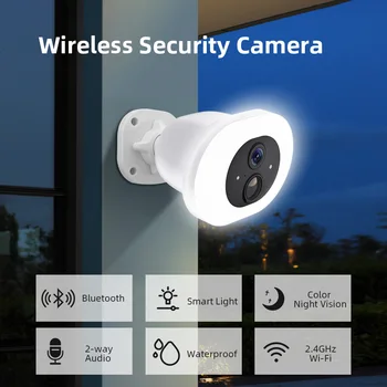 Камера за видеонаблюдение, Wifi, 3-мегапикселова лампа, Нови мини безжични камери за сигурност, прожектор, сирена, аларма, Безжична IP камера, за откриване на изкуствен интелект
