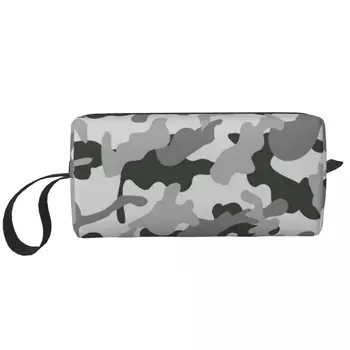 Камуфляжная военна косметичка сив цвят с шарени за жени, козметични чанти, Армейски камуфлаж, пътна чанта за тоалетни принадлежности с цип, чанта-органайзер