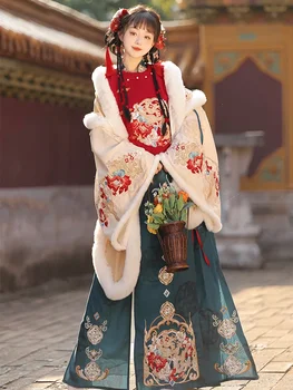 Китайски женски костюм Hanfu с кръгло деколте, дебели и подобряване на Есенно-зимния коледен комплект Han Element