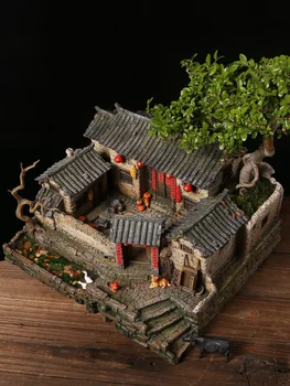 Китайското ретро Сграда Чай масичка Бонсай Умален Модел на Стара Къща Подходящ за всекидневна Декориране на антре Домашни Декоративни Изделия