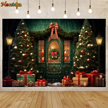 Коледен фон Mocsicka Зелената стая Коледна елха, Камбанка Подаръци Фон за семеен портрет Реквизит за снимки на малки деца фотографско студио