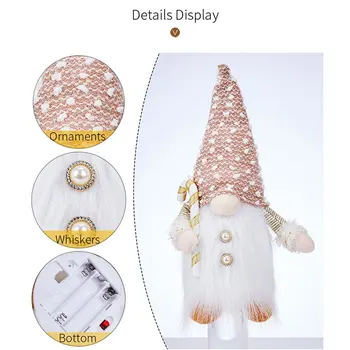 Коледна украса под формата на джудже, Плюшен шапка, Патерица с подсветка, Кукла-фея, Статуетка за парти под формата на хубава Елф