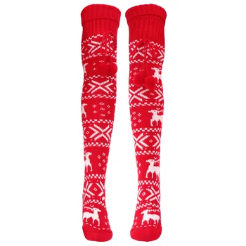 Коледни чорапи, дамски изолирана чорапи над коляното за момичета с шарени