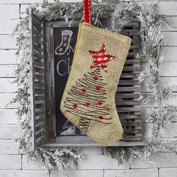 Коледни чорапи с бродерия от ленено зебло, многократна употреба подвесное Коледна украса, малка декоративна чанта за коледни подаръци, офиси