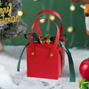 Коледно парти, Изискана класическа Коледна подарък кутия с дръжка, нос, панделка, камбана, елегантен кубическим декор за празника