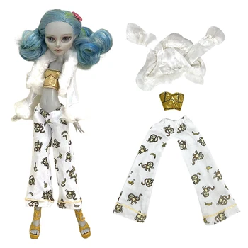 Комплект дрехи за кукольной момичета NK от 3 теми: бяло палто + топ + панталони с шарките на маймуни за кукольной облекла Ever After High, аксесоари за играчка у дома.