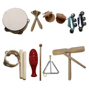 Комплект дървени музикални инструменти от 9 предмети, играчки за партита, Музикални играчки за ранно обучение на деца на възраст от 3 до 10 години, момчета, Момичета, малки деца