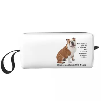 Косметичка за мама-куче английски Булдог на мълния, косметичка за кученца, пътни принадлежности, Малка косметичка за грим, в чантата за съхранение, Голяма