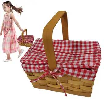 Кошница за пикник от дърво чипа, кошница за момичета-цветочниц за Свети Валентин, Подарък кошница за Коледа, Кошница за опаковане на подаръци с стирающейся подплата