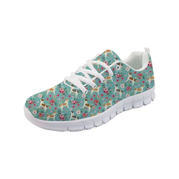 Красиви дамски обувки с флорални принтом за кучета чихуахуа, дамски ежедневни обувки, за разходки на открито, мрежести маратонки за бягане, женски обувки на плоска подметка