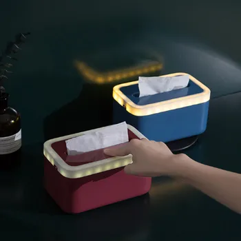 Креативната кутия за салфетки с ночником, сензорно управление, водоустойчив подвижна кутия за салфетки, маса за хранене, кутия за съхранение