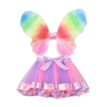 Крилата на дъгата пеперуда, крила на Ангел с пола-един сноп, крилата принцеса, Хелоуин за момичета, Калници за cosplay, Детски костюм на Феите
