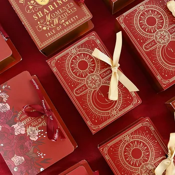 Кутия шоколадови бонбони във формата на книга от 5шт с лък, креативна хартиена кутия, направи си САМ, Сватба парти, храна, бисквити, кутия за опаковане на бонбони, Коледен декор