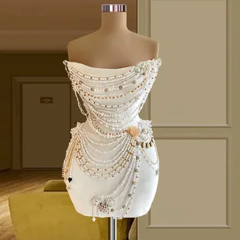 Луксозни коктейлни рокли-калъф с къс мини перли, Елегантни рокли за среща на завършилите от висшата мода