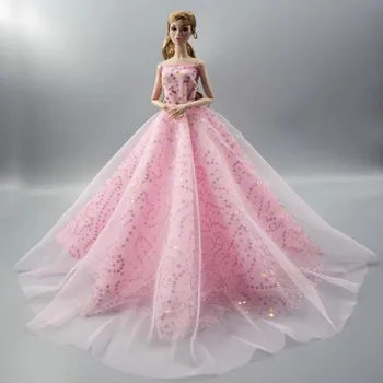 Луксозни рокли с кукольными пайети, вечерни дрехи, рокля-пакет за принцеса с дължина 29 см, кукла 1/6, булчински рокли от тюл ярки цветове, облекло
