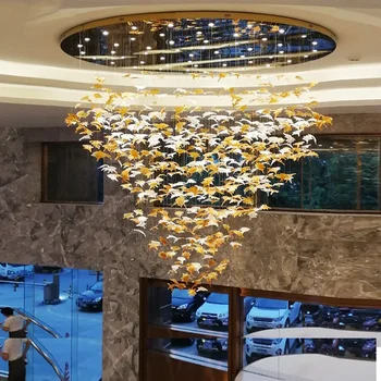 Мащабни проекта Кристален полилей Висящи лампи за хотела, лоби, зала за продажби на вили, Кристален декоративна лампа за дома под формата на Кленов лист