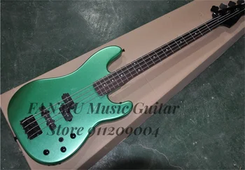 Метална Зелена бас китара, преглед на бас, Черен лешояд, малка перука на темето от палисандрово дърво, звукосниматели SSS с фиксиран мост