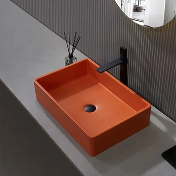 Мивка от синтетичен камък в скандинавски стил, функции оранжево-червена мивка