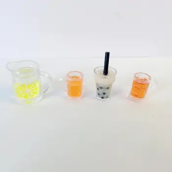 Миниатюрна играчка под формата на бутилки за напитки, Кухненски мебели от смола, Подарък куклена къща, Лимонадный напитка, Мини-чай, плодове, чаша за вода с ръчна изработка
