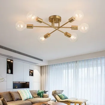 Модерен полилей, тавана лампа, монтируемый вълни 6 лампи Златни полилеи Стая спалня Крушки в комплект не са включени