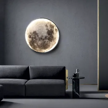 Модерният led, с монтиран на стената лампа Moon, Нощни лампа за спални, Луксозна Подвесная картина, на фона на всекидневна, Декоративна полилей Hoom