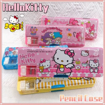 Молив случай на Hello Kitty, креативна детска чанта за канцеларски материали, двустранен молив случай за писалки, студентски многофункционална чанта за съхранение, острилка