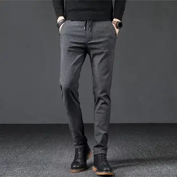 Мъжки дълги панталони, мъжки прави панталони, стилни мъжки панталони директно намаляване на средна възраст с еластичен колан, меки джобове, за шаферки