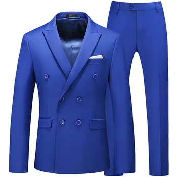 Мъжки ежедневни бизнес бутик, Двубортный костюм, палто, комплект от 2 теми / Мъжки обикновена приталенные блейзери, яке, панталони, панталони